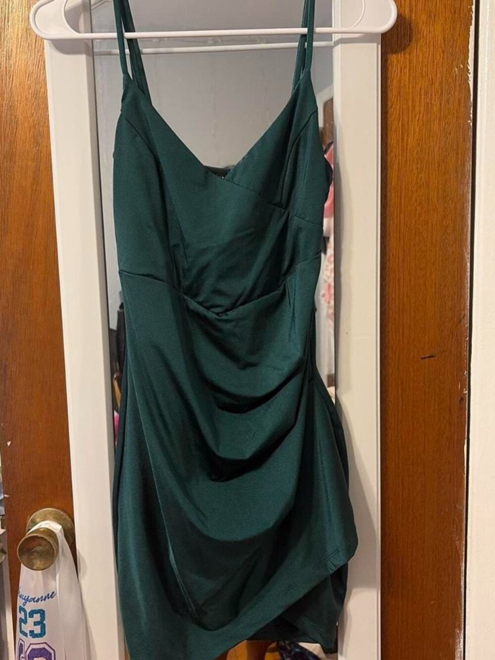Deep Forest Green Satin Feel Bodycon Dress Strappy